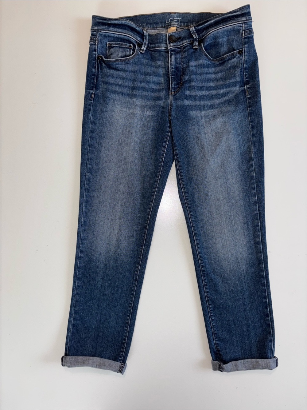 LOFT Cropped Boyfriend Jeans in Medium Blue Denim
